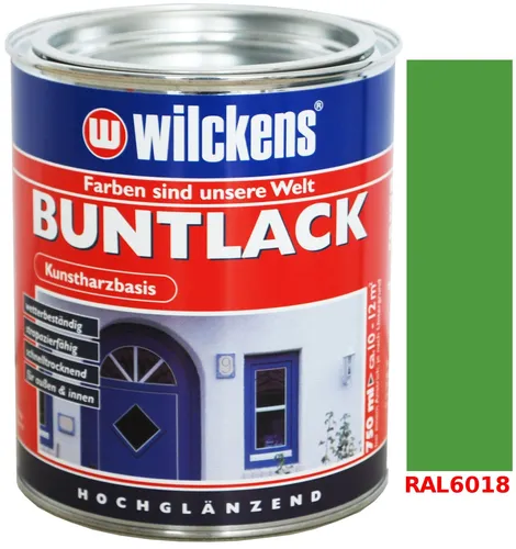 Kunstharzfarbe Kunstharzbasis Buntlack 750ml Hochglanz Farbe Gelbgrün RAL6018