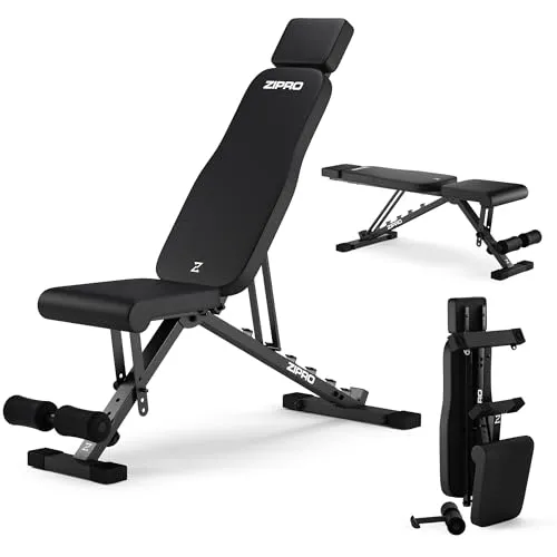 ZIPRO Hantelbank Klappbar Trainingsbank Bauchtrainer Sport Geräte für Zuhause 7-fach Verstellbar Schrägbank bis 300 kg Kraftstation Heimstudio Home Gym Ganzkörper Rückentrainer - Grind Schwarz