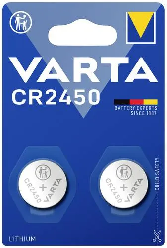 VARTA CR2450 Knopfzellenbatterien, 2 Stück - 3V Lithium-Power für elektronische Geräte, kindersicher verpackt und ideal für Haushalte mit Kindern