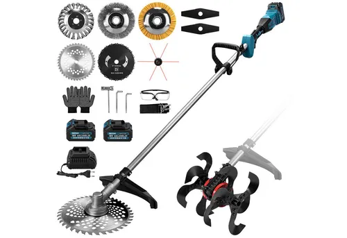 XERSEK Akku-Motorhacke 2in1 – Bodenhacke & Rasentrimmer - Vielseitige Gartenfräse mit 19 Zubehörteilen und 1380W bürstenlosem Motor. Ideal zum Bodenlockern und Unkrautjäten. Kompatibel mit Makita 18V Akku für effiziente Nutzung.