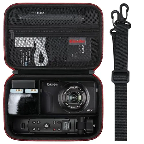 Elonbo Tragetasche für Canon PowerShot G7X Mark III/Mark II/ SX740/ SX730/ Sony ZV-1F / ZV-1 / ZV-1 II Digitalkamera, 4K-Vlogging-Kamera-Hartschalen-Reisetasche, Tasche für Mikrofonkabel, Schwarz