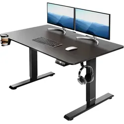 CASARIA Gaming-Tisch 109356, elektrisch höhenverstellbar, schwarz - Schreibtisch mit elektrischem Antrieb, höhenverstellbar von 73 bis 118 cm. Ideal für Gamer und Home Office, inkl. Getränkehalter und Kabelmanagement.