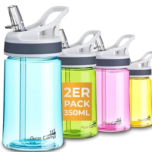 AceCamp Tritan 155169 Trinkflasche für 2 Sportflaschen, auslaufsicher, BPA-frei, mit Strohhalm, 350 ml, Blau