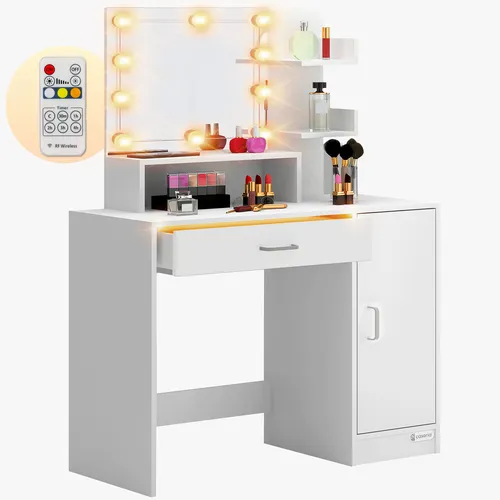 Casaria® Schminktisch mit LED Spiegelbeleuchtung - Schminktisch mit dimmbaren LED-Lampen im Hollywoodstil, inklusive Fernbedienung und beleuchteter Schublade für optimale Sicht auf Beautyprodukte und Schmuck.