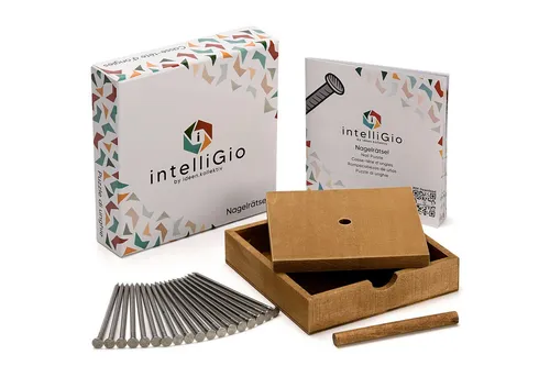 ideen.kollektiv intelliGio Nagelrätsel – Knobelspiel aus Holz - Wahrnehmungsspiele, fördert logisches Denken, Konzentration und Geduld mit hochwertigem Holz und Schritt-für-Schritt-Tipps für maximalen Rätselspaß.