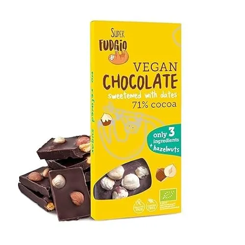 SUPER FUDGiO Bio vegane Schokolade mit Haselnüssen – natürliche Bio-Zutaten, mit Datteln statt Zucker gesüßt – glutenfrei – 100 g