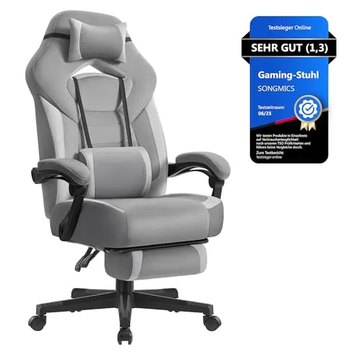 SONGMICS Gaming-Stuhl mit Fußstütze, ergonomisches Design, schiefergrau-Taubengrau, OBG077G02