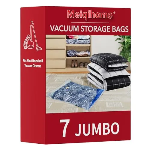 Produktbild MEIQIHOME 7er Set Vakuumbeutel Jumbo für Kleidung & Bettwäsche, wiederverwendbare Aufbewahrungsbeutel für Reise & Zuhause, platzsparend