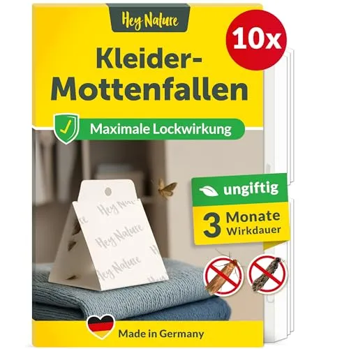 Hey Nature Mottenfalle Kleidermotten 10 Stück – Insektizidfreie Leimfalle für effektiven Mottenschutz