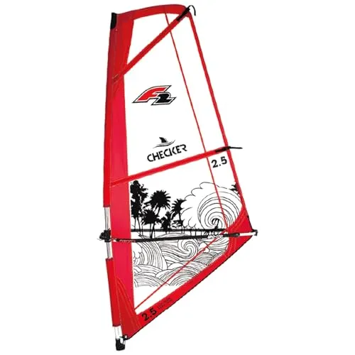 F2 Surfsegel CHECKERS KIDS SAIL rot 3,5 m2 - Surfen & Kitesurfen, ideales Kinder-Surfsegel in leuchtendem Rot mit 3,5 m² für optimale Kontrolle und Spaß auf dem Wasser.
