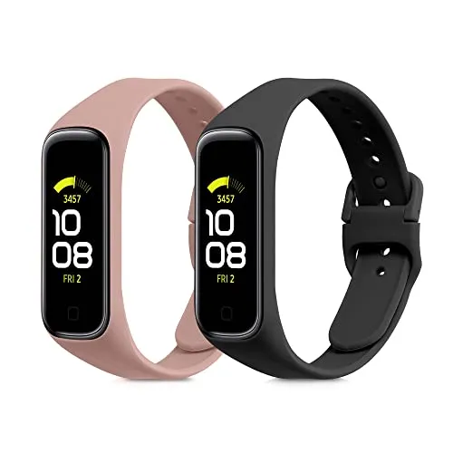 kwmobile 2x Uhrenarmband für Samsung Galaxy Fit 2 Armband - Fitnesstracker Band Set aus TPU Silikon - Ersatzarmband Smartwatch - Schwarz Altrosa