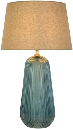 Searchlight Tischleuchte Cameo 1Lt Table Lamp, Blue Glass with Natural Linen Shade, Leuchtmittel wechselbar
