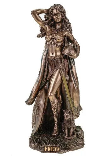 Veronese Freya Skulptur - Nordische Göttin der Liebe - Sammlerfigur Freya, detailreiche Dekofigur aus bronziertem Polyresin, ideal für Liebhaber nordischer Mythologie, Höhe ca. 26 cm.