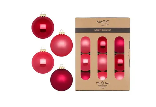 MAGIC by Inge Weihnachtsbaumkugel, 12 Stück Glas 8cm in pink von MAGIC by Inge