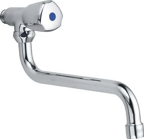 Kludi Spültisch-Schwenkventil STANDARD DN 15 - Armaturen mit schwenkbarem Rohrauslauf 360°, ideal für flexible Nutzung in der Küche, verchromte Oberfläche und wahlweise blaue oder rote Griffmarkierung.