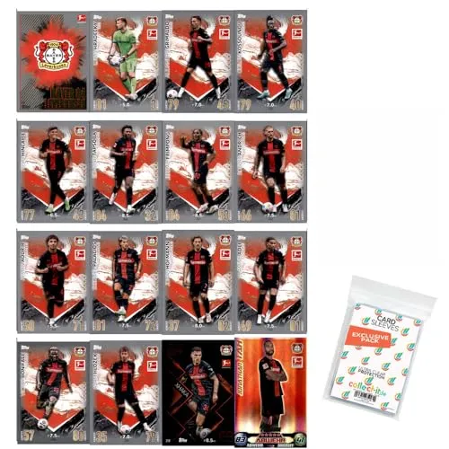 Bundle mit Topps Match Attax Bundesliga - 2023/24 - Mannschaftspaket - Bayer 04 Leverkusen + Exklusive Collect-it Hüllen