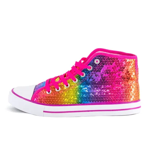 Pailletten Schuhe Regenbogen Glitzer für Damen & Herren – Designer Schnürer Gr. 40 - Schillernde Pailletten-Schuhe für jeden Anlass! Ideal für Partys, Karneval oder den Alltag. Die langlebige Verarbeitung und der flexible Komfort machen diese Sneakers zum perfekten Hingucker.