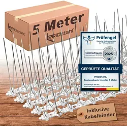 PRIOstahl Taubenabwehr Vogelschreck 4-reihig 5 Meter - Pflegemittel & Schädlingsbekämpfung – Effektive Vogelabwehr mit rostfreien Edelstahlspikes, witterungsbeständig und einfach zu montieren, schützt zuverlässig vor Vogelbelästigung und Verunreinigungen.