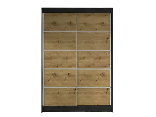 MIRJAN24 Schiebetürenschrank Lino IV, Schwarz / Artisan Eiche - Schwebetürenschrank mit modernem Design, inklusive Kleiderstange und geräumigen Einlegeplatten, ideal für platzsparendes Wohnen.