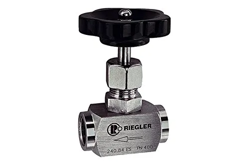 Riegler Nadelventil aus Edelstahl 1.4571, G 1/8, DN 4, PN max. 400 bar - Verteiler: Hochwertiges Nadelventil aus Edelstahl, ideal für hohe Druckanwendungen bis 400 bar und temperaturbeständig von -20 °C bis 120 °C.