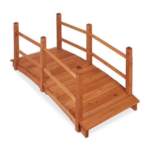 Relaxdays Teichbrücke mit Geländer - Gartenbrücken: Wetterfeste Holzbrücke mit romantischem Charme, ideal für Teichübergänge und zur Verschönerung Ihres Gartens.