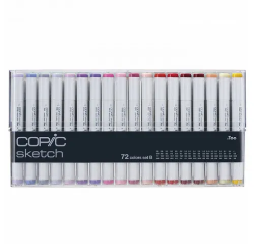 COPIC Profi Marker Sketch 72er Set B - Schreibutensilien, Tinte auf Alkoholbasis für lebendige Farben, schnell trocknend und ideal zum Mischen für kreative Projekte.