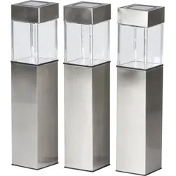 Grundig SolarAußenleuchten mit Sensor LED Warmweiß 3er-Set - Lampen für Außenbereich, energiesparend mit integriertem Sensor für automatische Beleuchtung und elegantes Edelstahl-Design.