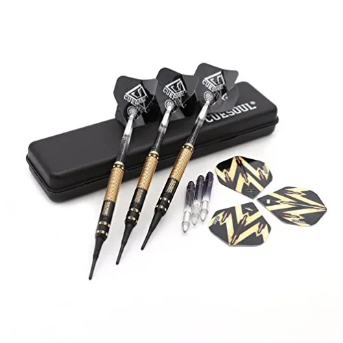 CUESOUL 16g weiche Spitze Darts Set dauerhaft 6 Wellen 3 Flüge 3 Fässer + schlanker Fall für elektronisches Dartboard(STBS076)