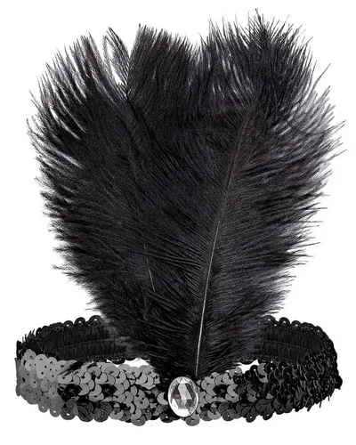 Das Kostümland Kostüm Schwarzes Pailletten Stirnband mit Federn - Charle