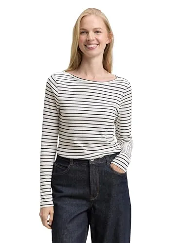 TOM TAILOR Langarmshirt mit Streifen Muster - Stylisches Kinder-Shirt in offwhite mit navy Streifen, aus atmungsaktiver Baumwolle, ideal für einen lässigen Look und bequem für den Alltag.