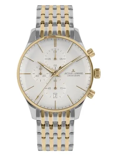 JACQUES LEMANS Herrenuhr Chronograph London Zweifarbig 1-2163J - Elegante Armbanduhr für Herren mit bicolor Edelstahl Gliederband, wassergeschützt bis 5 Bar und präzisem VD57 Quarzwerk – ideal für stilbewusste Männer.