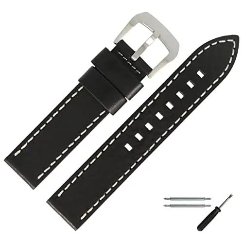 MARBURGER Uhrenarmband 24mm Leder Schwarz Silber - Montage Set - Uhrenarmband aus hochwertigem Rindsleder, ideal für klassischen Uhrenansatz. Lieferung inklusive Federstege und Montageanleitung. Perfekt für Herren, die Stil und Qualität schätzen.