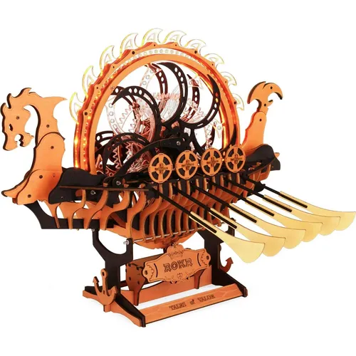 Rokr Viking Dragon Ship - 3D Holzbausatz (LK802) - Detailreicher 3D Holzbausatz des legendären Wikingerschiffes, ideal für kreative Bastler und Modellbau-Enthusiasten.