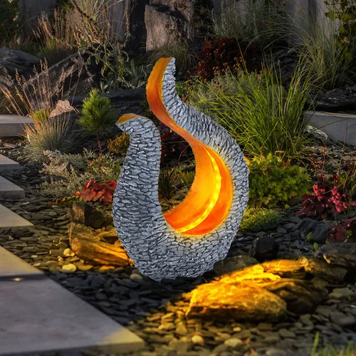 Solarleuchte Gartendeko - Steinoptik Skulptur in Gold und Grau - Lampen: Wunderschöne Solarleuchte mit geschwungener Steinoptik, die eine warme Atmosphäre schafft. Spritzwassergeschützt (IP44) und mit energiesparenden LEDs, ideal für den Außenbereich.