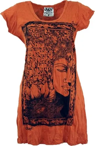 GURU SHOP Sure Long Shirt, Minikleid Mantra Buddha in orange von Guru-Shop