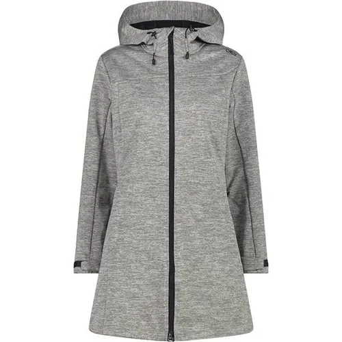 CMP Damen Hoodie Mantel (Größe L, grau) - Funktionsjacken, stark wetterabweisender Softshellmantel mit PFC-freier Imprägnierung für durchwachsene Tage