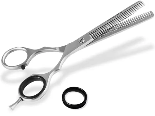 Effilierschere Haarschere 2-seitig gezahnt Friseurschere aus rostfreiem Edelstahl zum Ausdünnen der Haare - Haarschneideschere für Damen und Herren (6 Zoll) Blau