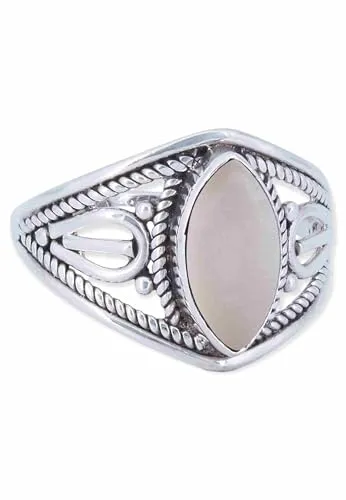 mantraroma Ring Damen Silber 925 Rosenquarz Edelstein rosa ausgefallen verspielt