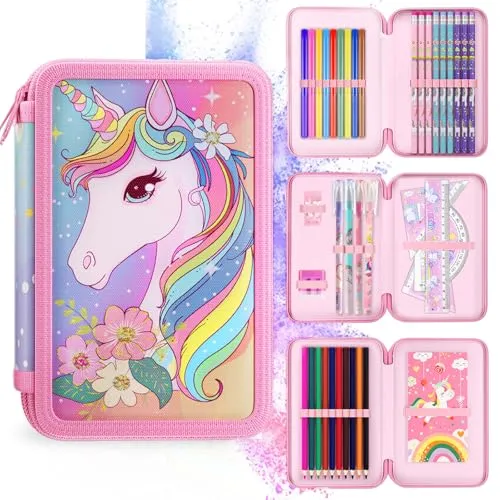 Mowtential Einhorn Federmäppchen Set mit 39 Teilen