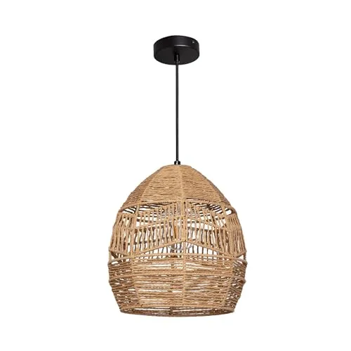 LEDKIA LIGHTING - Beyawo Pendelleuchte | Natürliches Design | Geflochtenes Papier | Für E27-LED-Lampen | Vielseitige Beleuchtung | Einstellbare Länge, Natürlich, Geflochtenes Papier