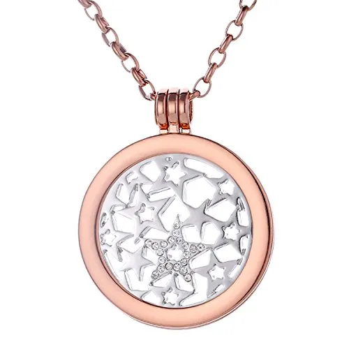 Morella Damen Halskette Rosegold 70 cm Edelstahl mit Anhänger und Coin 33 mm Sterne in Schmuckbeutel