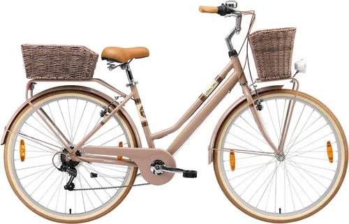 BIKESTAR City Fahrrad 28 Zoll | Retro Damenrad mit 7 Gang Shimano - Stylisches 28 Zoll Damenfahrrad mit 7 Gang Shimano Schaltung für müheloses Fahren in der Stadt. Ideal für Körpergrößen ab 170 cm, kombiniert Retro-Charme mit modernem Komfort. Gepäckträger für zusätzlichen Stauraum.
