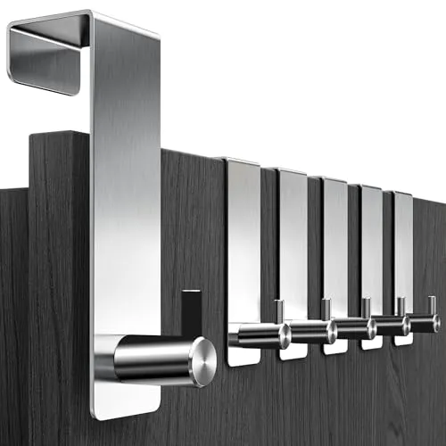 Menz Türhaken 6 Stück - Edelstahl Türhaken zum Einhängen, stabile Kleiderhaken Tür, Türhakenleiste zum Einhängen als flexible Türgarderobe