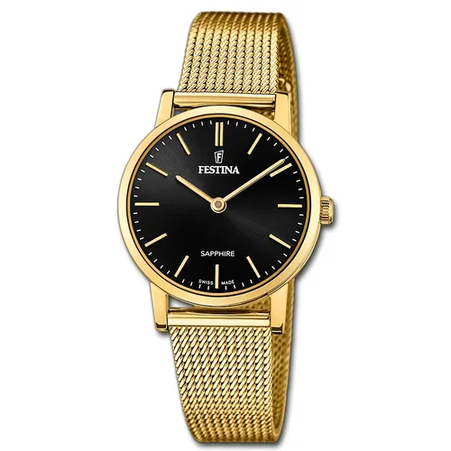 Festina Damen Uhr F20023/3 - Swiss Made Gold Edelstahl - Elegante Armbanduhr für Damen mit goldfarbenem Edelstahl-Gehäuse und -Band, wasserdicht bis 5 Bar, ideal für stilbewusste Frauen.