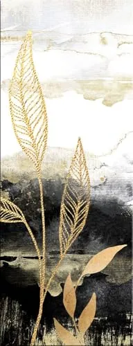 artissimo Bild aus Glas 30x80 cm Aquarell-Malerei AG4765A – modernes Glasbild Wandbild Hochformat, Wanddeko Wohnzimmer schwarz weiß gold, Luxus Stil