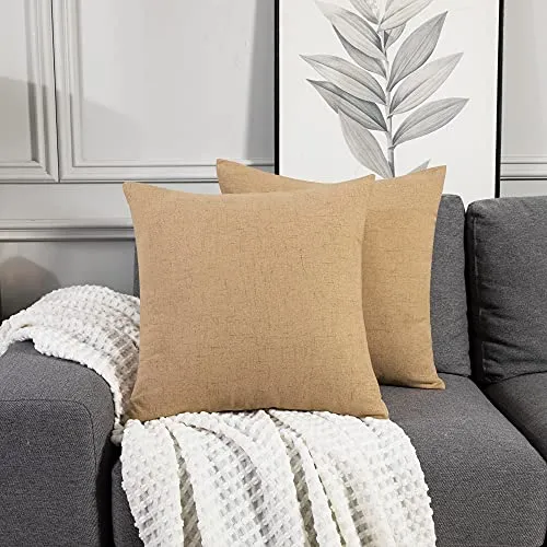 Deconovo Kissenbezug Leinen Optik Kissenhülle Kissenbezüge mit Verstecktem Reißverschluss Sofa Zierkissenhülle, 40x40 cm, Dunkelgelb, 2er Set