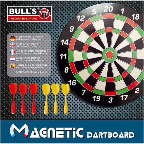 BULL'S Magnetic Dartboard mit 6 Pfeilen - Magnetisches Dartboard, ideal für sicheres Spielen, perfekt für alle Altersgruppen von 14 bis 99 Jahren.