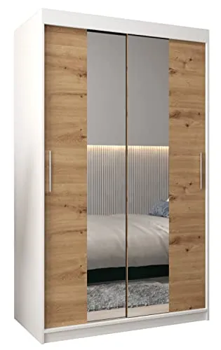 MEBLE KRYSPOL Kleiderschrank mit Spiegel Tokyo 1 - Garderobenschrank - Schrank Schlafzimmer - Mehrzweckschrank Zwei Schiebetüren - Regalen - Flur Möbel - Kleiderstange Schrank - Allzweckschrank