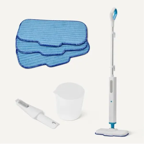 Amazon Basics Dampfreiniger, Dampfwischer, 1200W, 3 Dampfstufen, 450ml Tank, 6m Kabel, 3 Mikrofaser-Pads, für Hartböden, Blau