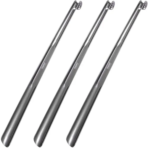 biped 3er Set Kunststoff Schuhlöffel 65 cm mit Haken z1557 (metallic-anthrazit)